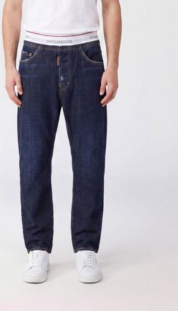 Dsquared2 Straight Leg Distressed Jeans with Elasticated Logo Waistband