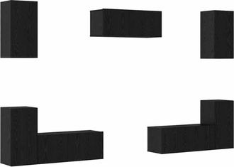 vidaXL Vidaxl - Conjunto De Mueble De Tv 7 Pcs Roble Negro 80 X 30 X 30 Cm