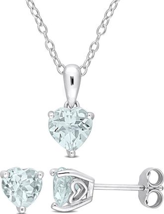 Delmar Heart Cut Aquamarine Pendant Necklace & Stud Earrings Set in Blue at Nordstrom Rack