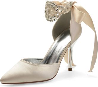 Miyoopark Wedding and Evening Shoes for Women Prom Pumps with Ribbon M531 Champagne UK 7.5