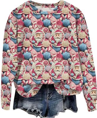 Generic Christmas Tops Long Sleeve Ladies Jumpers Light Up Christmas Print Xmas Tops Crewneck Womens Sweatshirts Oversized Lad ies Blouses Winter Autumn Sweat