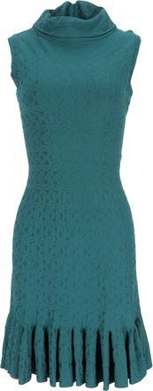 Alaia Jacquard Mock Neck Mini Dress in Teal Viscose