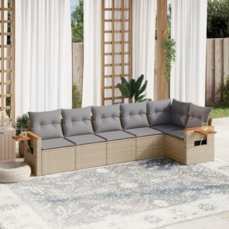 vidaXL Juego De Sof&aacute;s Jard&iacute;n Con Cojines 6 Pzas Rat&aacute;n Sint&eacute;tico Beige Vidaxl