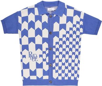 Rhude Racing Checkered knitted polo shirt - men - Cashmere/Cotton - L - Blue