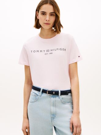 Tommy Hilfiger Kurzarmshirt TOMMY HILFIGER REG CORP LOGO C-NK SS, Damen, Gr. L (42/44), light pink, Jersey, Obermaterial: 100% Baumwolle, unifarben, normal h&uuml;ftlang,