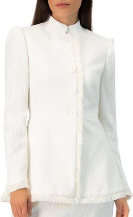 Ivonne Buttoned Blazer with Fringe Detail in Ivory at Nordstrom, Size 12