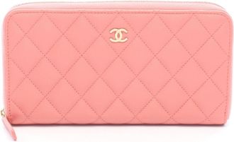 Chanel Pink Grained Calfskin Long Wallet (Bi-Fold) (Pre-Owned)