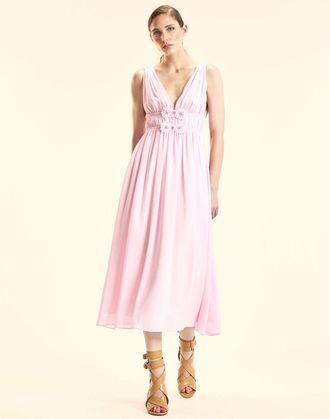 Cynthia Rowley Silk Georgette Bow Applique Midi Dress