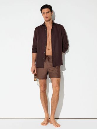 Reiss Dark Brown Geometric-print Drawstring Swim Shorts, Xxl