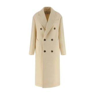 Ami Double-Breasted Coats, female, Beige, Size: 2XS Wool Double-Breasted Long Coat