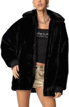 Edikted Taylor Oversize Faux Fur Jacket in Black at Nordstrom, Size X-Small