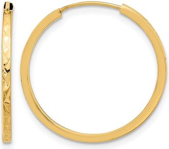 Diamond2Deal 14K Yellow Gold 1.50mm Diamond-cut Endless Hoop Earrings