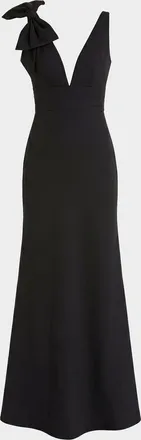 Mac Duggal Plunging Crepe Mermaid Gown