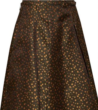 Prada Womens Midi Skirt Belted Multicolour Floral Jacquard Polyester