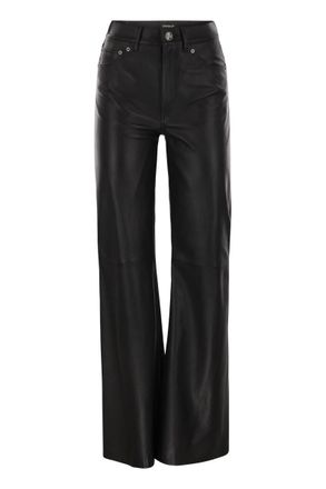 Dondup Womens Amber - Wide-leg Lambskin Trousers - Black Leather - Size EU 44 (Womens)