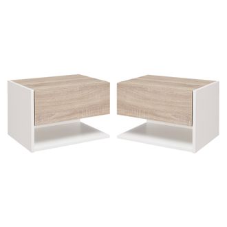 OEM Juego De 2 Mesitas De Noche Flotantes Mesitas De Noche Colgantes Con 1 Caj&oacute;n Y Estante Abierto 46x30x30cm Roble Y Blanco