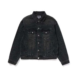 A Bathing Ape Denim Jackets, male, Black, Size: XL Line Camo Jacquard 13oz Denim Jacket