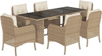 vidaXL Set Comedor De Jard&iacute;n 7 Pzas Con Cojines Rat&aacute;n Sint&eacute;tico Beige Vidaxl