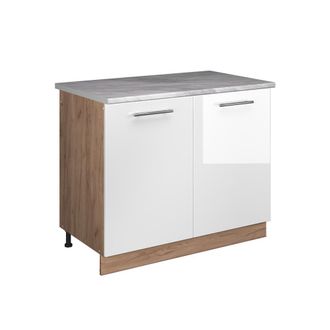 Vicco Mueble Bajo Para Fregadero Fame-line, Blanco Alto Brillo/roble Dorado, 100 Cm, Et M&aacute;rmol, Vicco