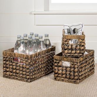 Happimess Hayden Bohemian Cottage Handwoven Hyacinth Rectangular Nesting Baskets with Handles, in Brown at Nordstrom