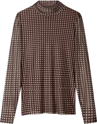 Pom Amsterdam Tops, Dames, Bruin, M, Polyester, Romi Mesh Check