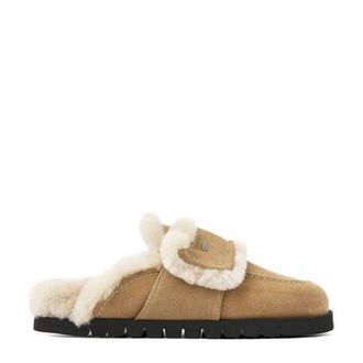 Nubikk Teddy Furry gevoerde su&egrave;de clogs camel