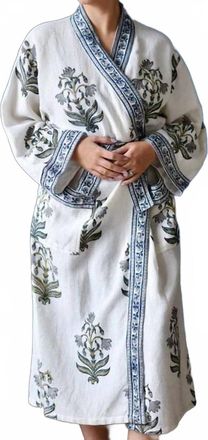 Powell Craft Flower Waffle Dressing Gown In Blue/white