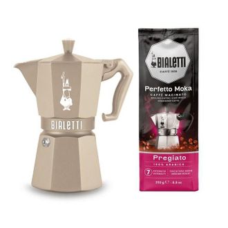 Bialetti Cafetera Italiana Bialetti Set Moka Exclusive Inducci&oacute;n Color Arena + 1 Paquete De Caf&eacute; Pregiato De 250 Gr