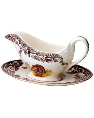 Spode Woodland Turkey Sauce Boat & Stand