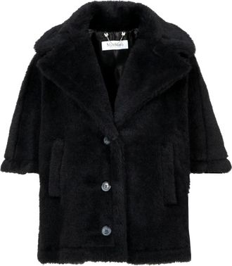 Max Mara Zwarte schapenvacht jas met kraag en zakken - Dames - Jassen - Zwart - S/M - Jassen