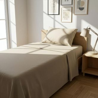KASANOVA Completo letto singolo cotone sabbia tinta unita