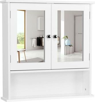 Yaheetech Armadietto Mobiletto Pensile da Bgano a Parete con Specchio Mobile Bagno Salvaspazio Sospeso con 2 Ante 56 × 13 × 58 cm Bianco - Yaheetech