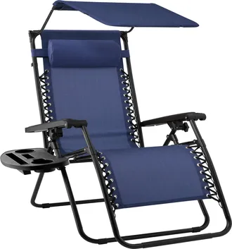 Best Choice Products Folding Zero Gravity Recliner Patio Lounge Chair w/ Canopy Shade, Headrest, Tray