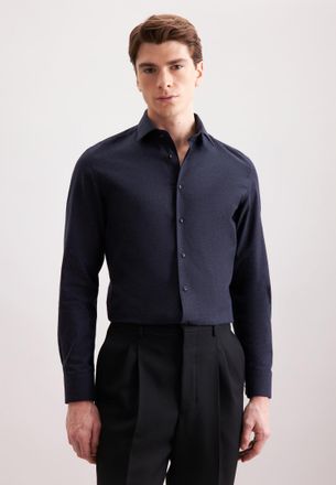 Seidensticker Flanellhemd SEIDENSTICKER Schwarze Rose, Damen, Gr. XL (43), normale &Auml;rmell&auml;ngen, blau (dunkelblau), 100% Baumwolle, unifarben, slim fit, 2-Knopf-Mans