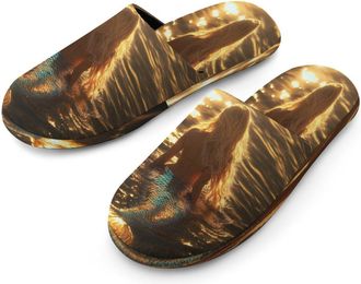 Generic Mermaid And Sunset Mens Flannel Slipper Soft Non Slip House Shoes Comfy Winter Warm Indoor Outdoor Slippers