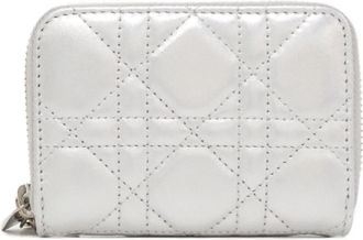 Dior Lady Dior Silver Leather Coin Purse/Coin Case (Pre-Owned)