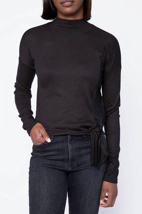Rag & Bone The Rib Knit Tie Turtleneck Top In Black