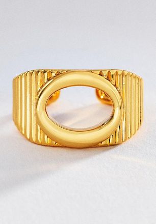 Luv AJ Initial Ridged Signet Ring