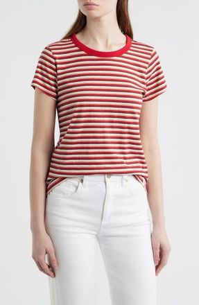 Rag & Bone The Slub Stripe T-Shirt in Red Burgundy Multi at Nordstrom, Size X-Large