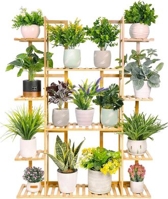 OEM Soporte Para Plantas, Organizador De Bamb&uacute; De 9 Niveles, Dise&ntilde;o Que Ahorra Espacio, Color Dorado