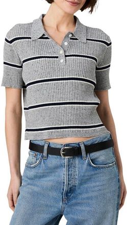 French Connection Mason Varsity Stripe Polo in Medium Grey Melange at Nordstrom, Size X-Small