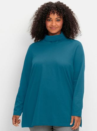 Sheego Rollkragenshirt SHEEGO Rollkragenshirt, Damen, Gr. 40/42, topas, 100% Baumwolle, unifarben, Shirts Rollkragenshirt