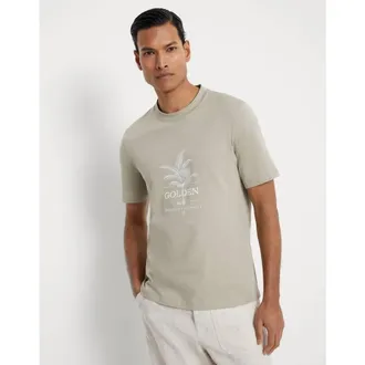 Brunello Cucinelli Mens Jackfruit Cotton Graphic Crew Neck Shirt, Size XXL