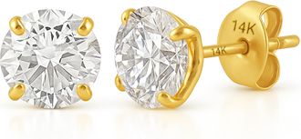 MAX + STONE 14k Yellow or White Gold Solitaire Round Cubic Zirconia Stud Earrings 3.5mmto8mm