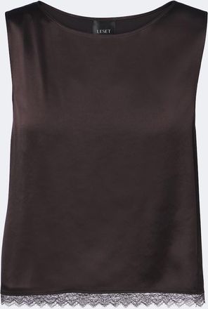 Leset Barb lace-trimmed satin crop top