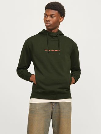 Jack & Jones Kapuzensweatshirt JACK & JONES JJTREE SWEAT HOOD, Herren, Gr. S, gr&uuml;n (kombu gr&uuml;n print:jack, jones), angeraute Sweatware, Obermaterial: 65% Polyester