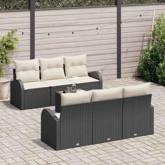 vidaXL Vidaxl - Conjunto De Sof&aacute; De Jard&iacute;n 7 Pcs Negro, Crema 55 X 55 X 37 Cm