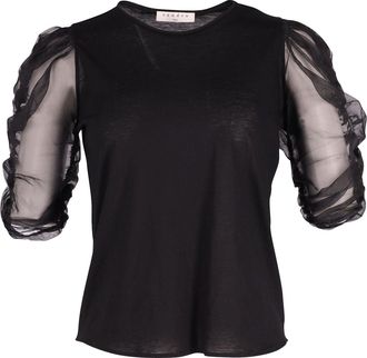 Sandro Sheer Sleeved Blouse in Black Lyocell