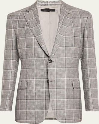 Brioni Mens Cashmere-Blend Plaid Sport Coat