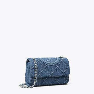 Tory Burch Womens Small Fleming Soft Denim Convertible Shoulder Bag, One Size